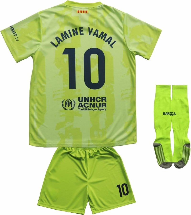 CEKFAX 2024/2025 برشلونة الثالث #10 لامين يامال كرة القدم للأطفال مجموعة قميص وشورتات وجوارب بأحجام الشباب - Image 1